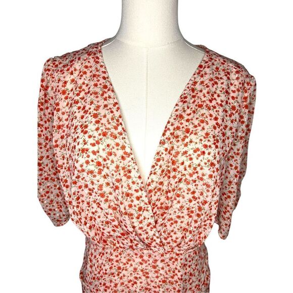 Lulu’s Women’s Large Send a Sonnet Dress Pink Floral Ruched Short Sleeve NEW - Picture 5 of 11